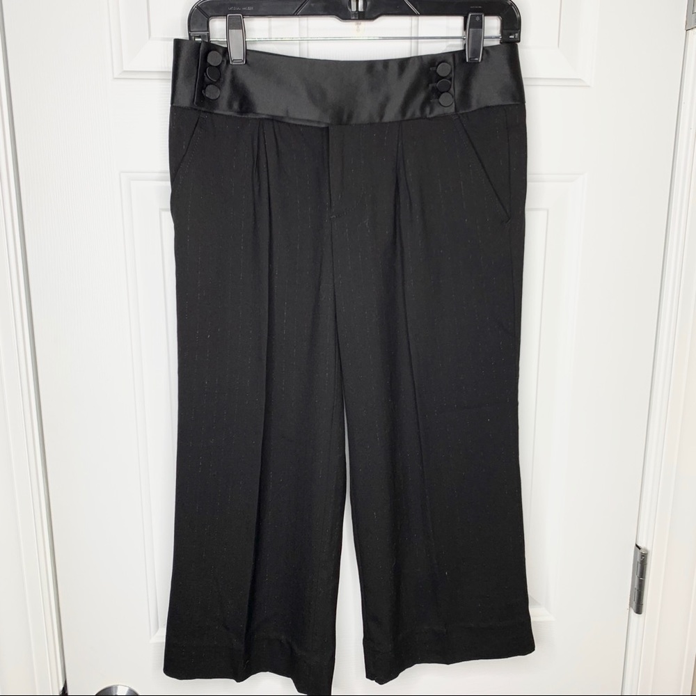 Marc Jacobs Black Pleated Cropped Silver Metallic Wide Leg Pants Culottes Sz 2